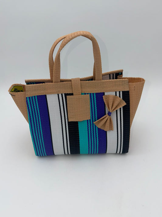 Lavender Medium  handwoven tote bag by SCRUBIES in Beige,Teal,White,Purple,Black, with Stripes design and 0 accent pattern