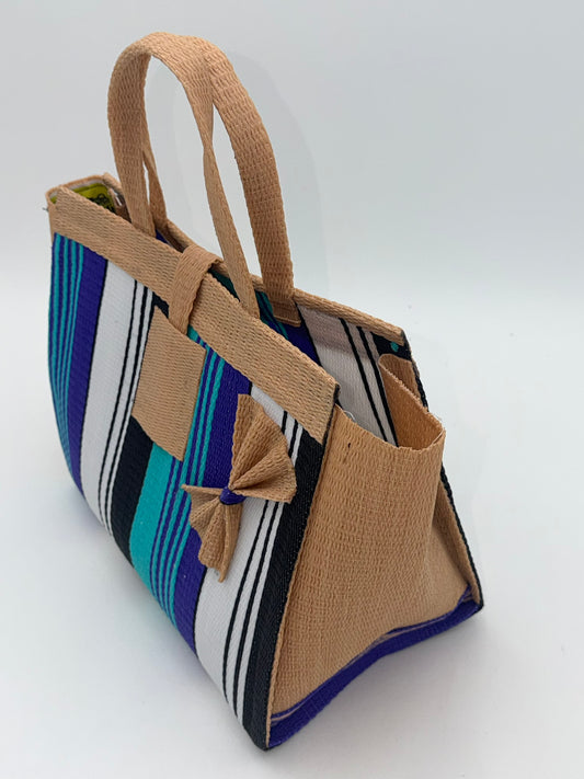 Lavender Medium  handwoven tote bag by SCRUBIES in Beige,Teal,White,Purple,Black, with Stripes design and 0 accent pattern