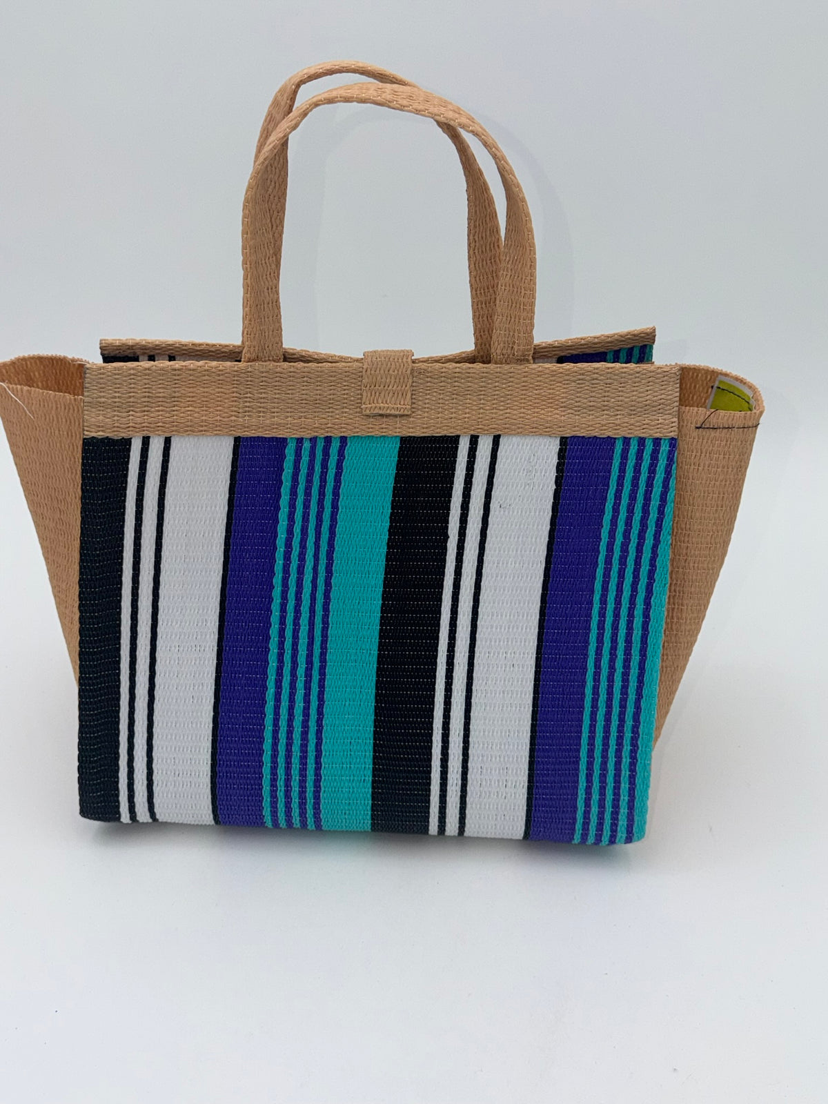 Lavender Medium  handwoven tote bag by SCRUBIES in Beige,Teal,White,Purple,Black, with Stripes design and 0 accent pattern