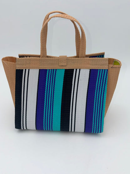 Lavender Medium  handwoven tote bag by SCRUBIES in Beige,Teal,White,Purple,Black, with Stripes design and 0 accent pattern
