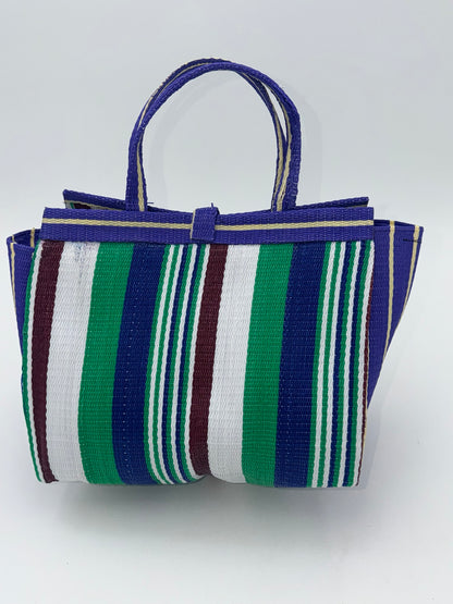 Lavender Medium  handwoven tote bag by SCRUBIES in Purple,Green,White, with Stripes design and Leaf accent pattern