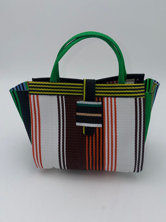 Pearl Medium  handwoven tote bag by SCRUBIES in White,Brown,Orange,Yellow, with Stripes design and 0 accent pattern