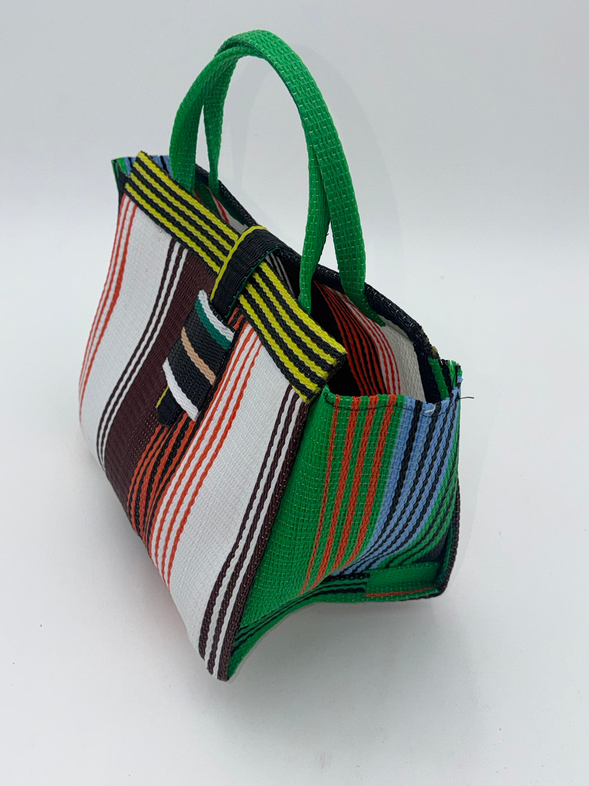 Pearl Medium  handwoven tote bag by SCRUBIES in White,Brown,Orange,Yellow, with Stripes design and 0 accent pattern