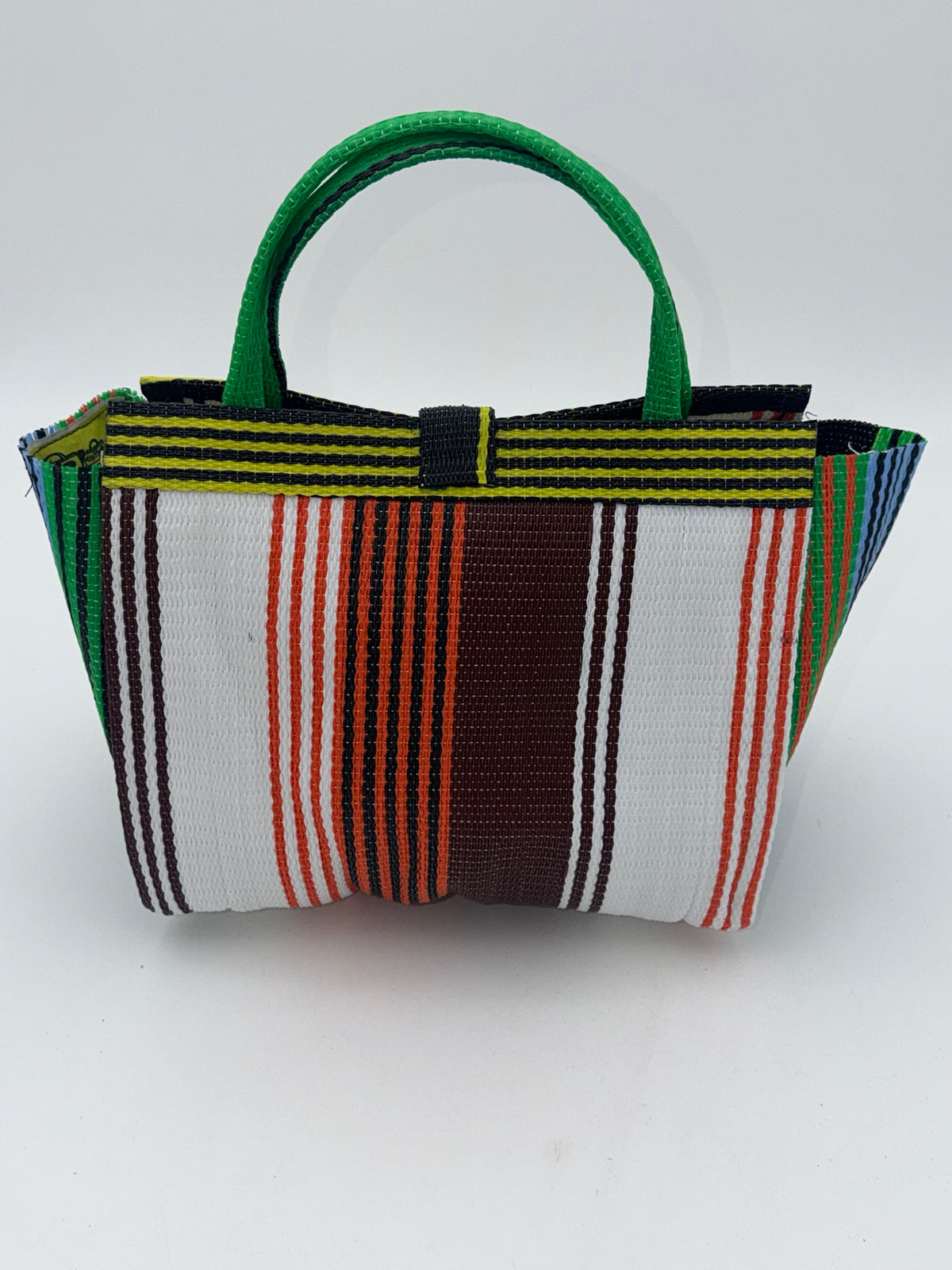 Pearl Medium  handwoven tote bag by SCRUBIES in White,Brown,Orange,Yellow, with Stripes design and 0 accent pattern