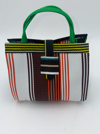 Pearl Medium  handwoven tote bag by SCRUBIES in White,Brown,Orange,Yellow, with Stripes design and 0 accent pattern