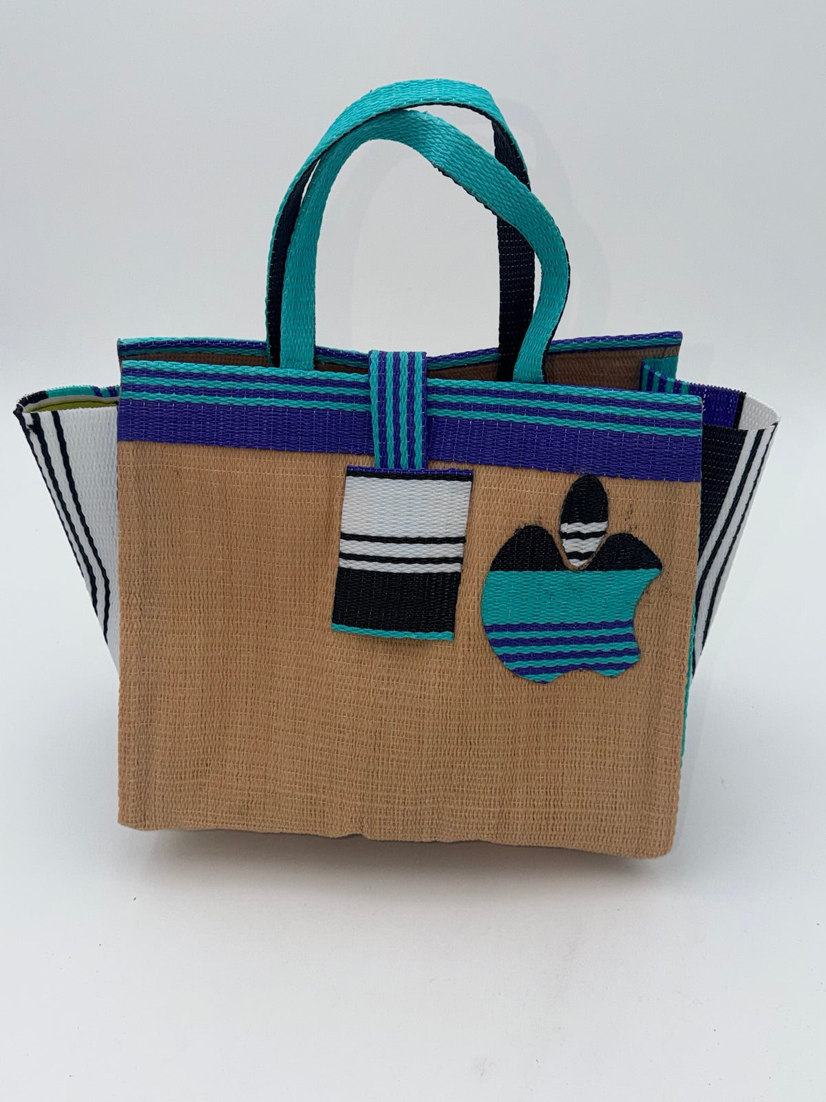 Beige Medium  handwoven tote bag by SCRUBIES in Beige,Purple,White with Solid design and 0 accent pattern