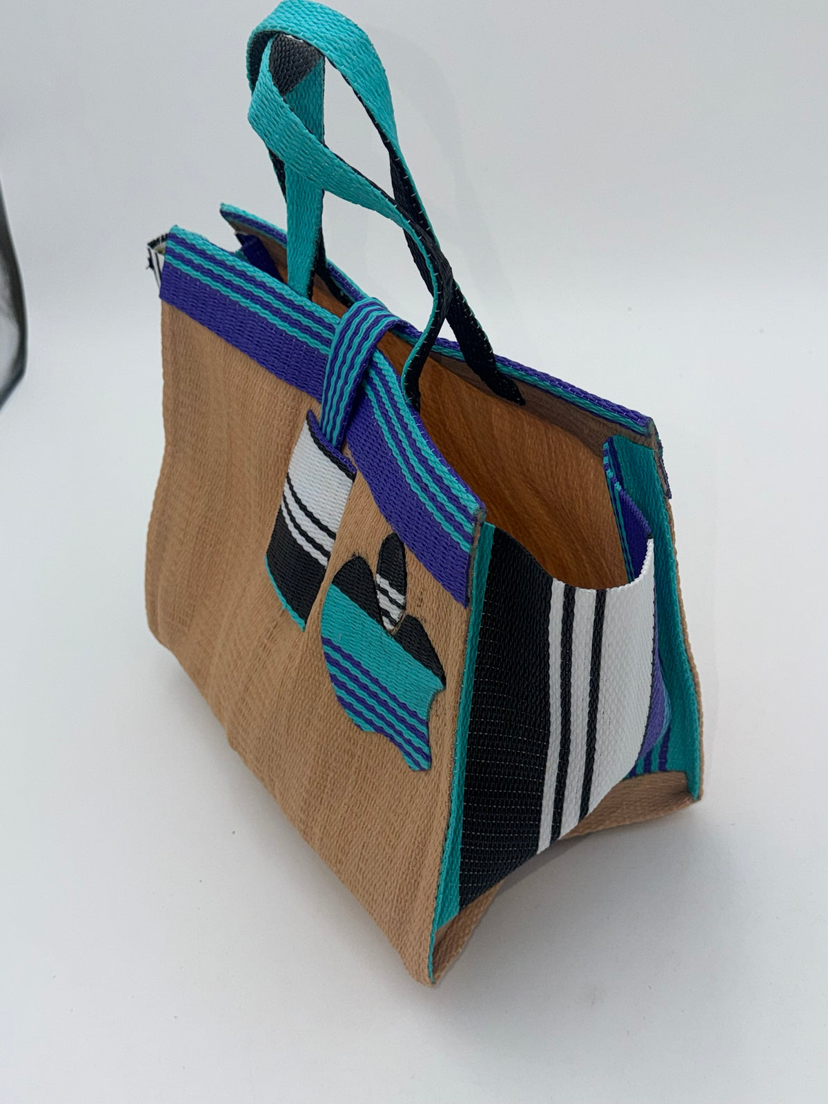 Beige Medium  handwoven tote bag by SCRUBIES in Beige,Purple,White with Solid design and 0 accent pattern