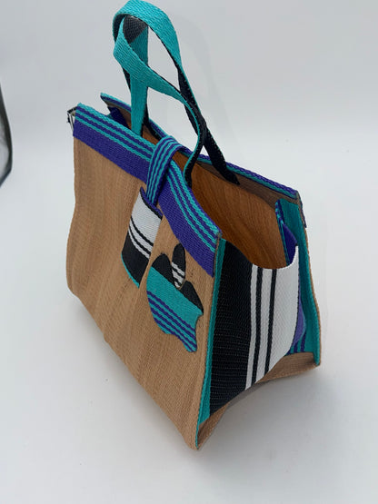 Beige Medium  handwoven tote bag by SCRUBIES in Beige,Purple,White with Solid design and 0 accent pattern