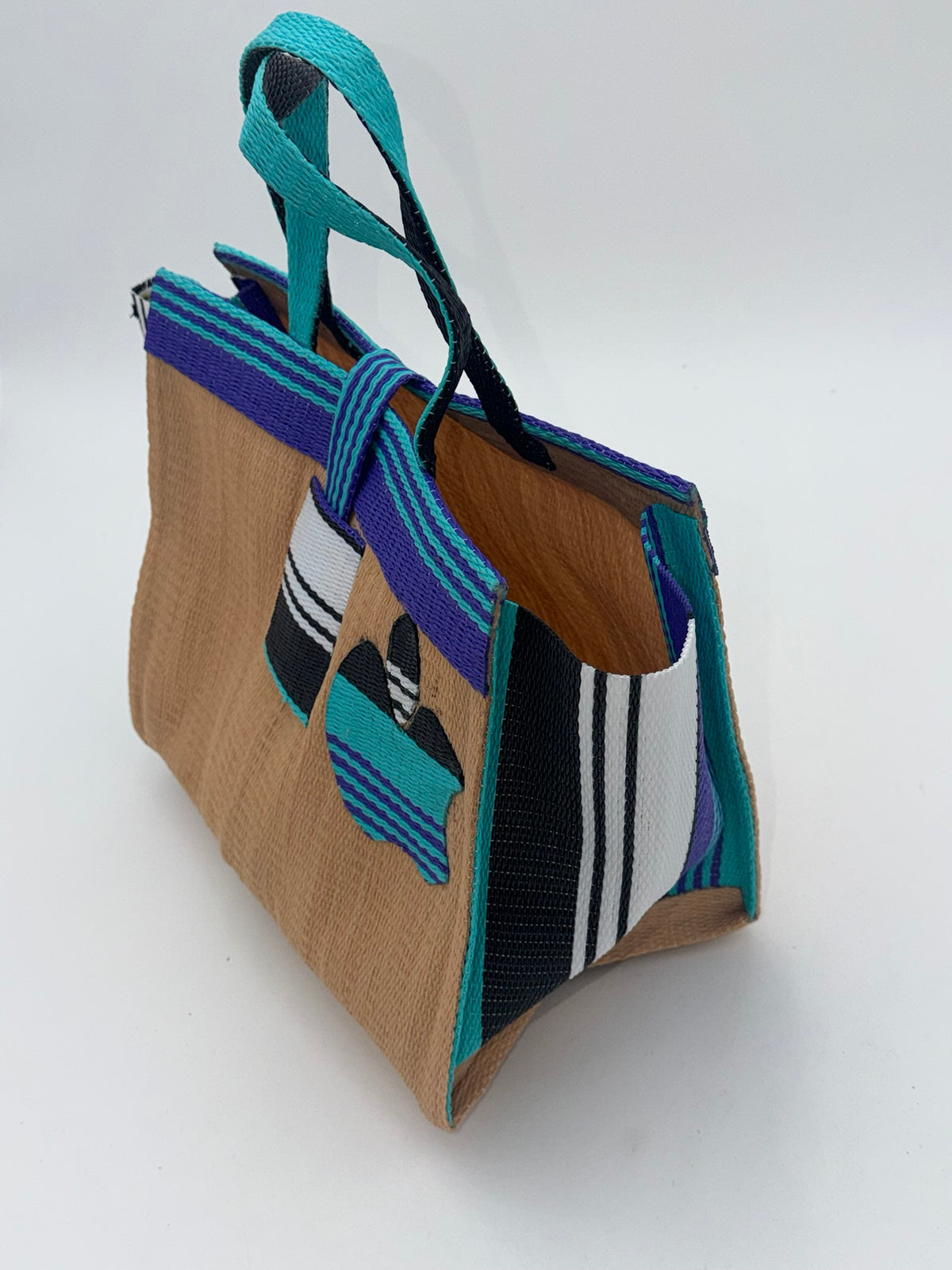 Beige Medium  handwoven tote bag by SCRUBIES in Beige,Purple,White with Solid design and 0 accent pattern
