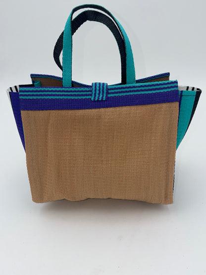 Beige Medium  handwoven tote bag by SCRUBIES in Beige,Purple,White with Solid design and 0 accent pattern