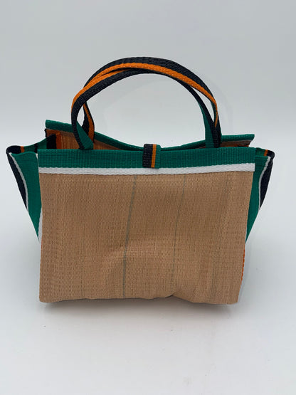 Beige Medium  handwoven tote bag by SCRUBIES in Beige,Green,Orange,White with Solid design and Bow accent pattern