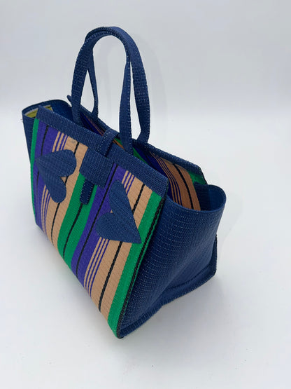 Lavender Medium  handwoven tote bag by SCRUBIES in Blue,Purple,Beige,Green, with Stripes design and Love accent pattern