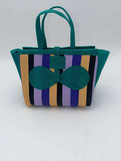 Lavender Medium  handwoven tote bag by SCRUBIES in Green,Beige,Black,Purple with Block design and Bow accent pattern