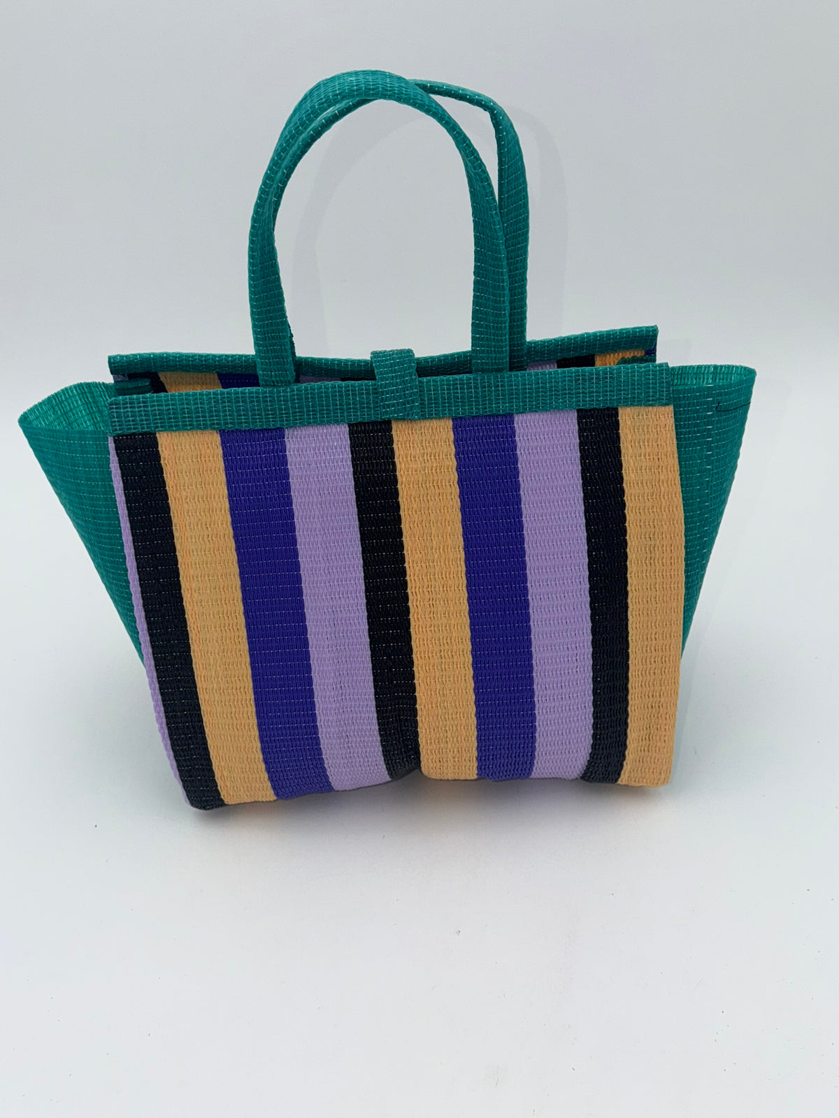 Lavender Medium  handwoven tote bag by SCRUBIES in Green,Beige,Black,Purple with Block design and Bow accent pattern