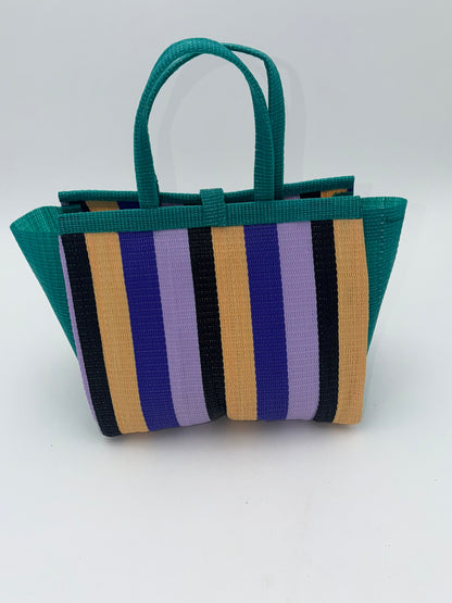 Lavender Medium  handwoven tote bag by SCRUBIES in Green,Beige,Black,Purple with Block design and Bow accent pattern