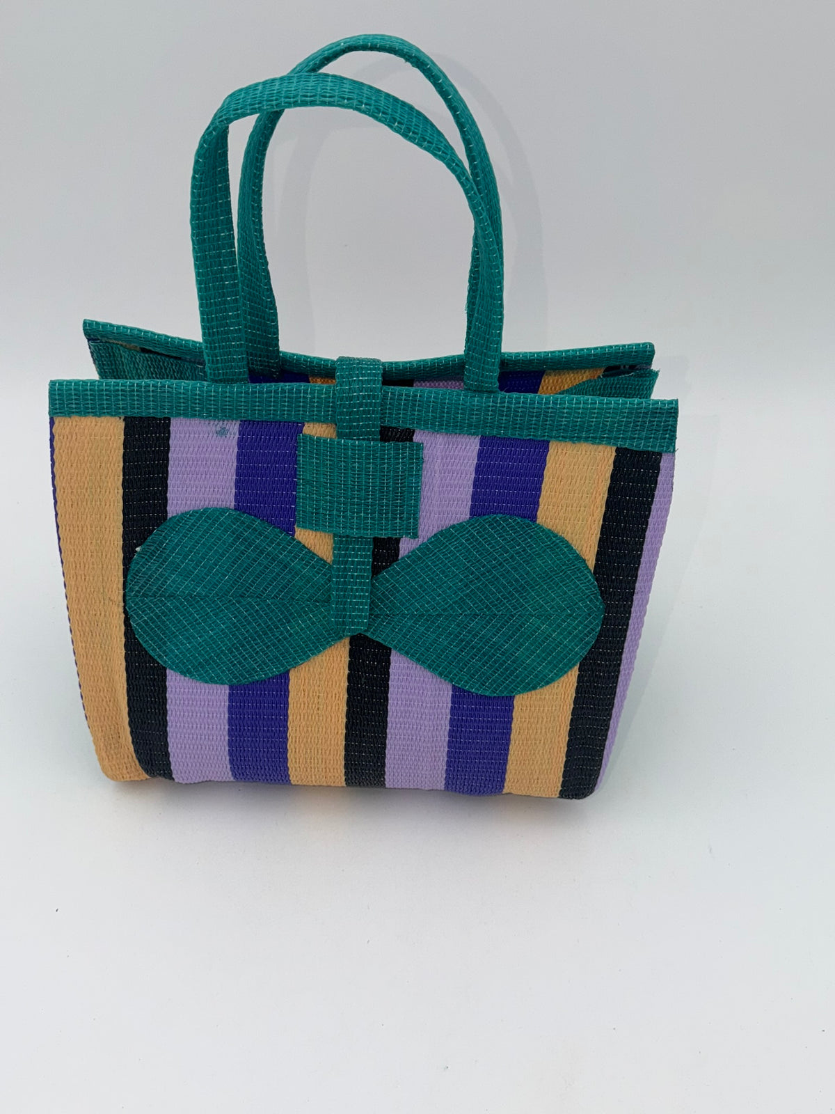 Lavender Medium  handwoven tote bag by SCRUBIES in Green,Beige,Black,Purple with Block design and Bow accent pattern