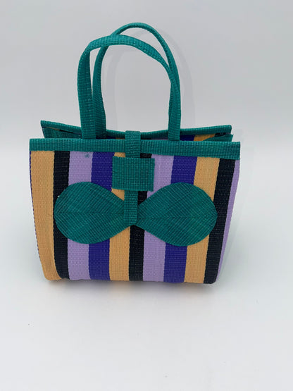 Lavender Medium  handwoven tote bag by SCRUBIES in Green,Beige,Black,Purple with Block design and Bow accent pattern