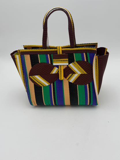 Lavender Medium  handwoven tote bag by SCRUBIES in Brown,Beige,Black,Green,Purple with Stripes design and Bow accent pattern