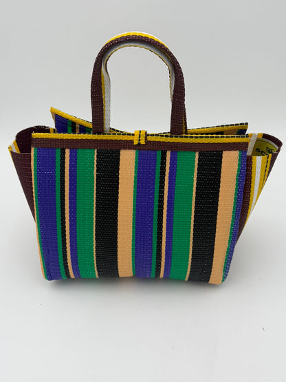 Lavender Medium  handwoven tote bag by SCRUBIES in Brown,Beige,Black,Green,Purple with Stripes design and Bow accent pattern