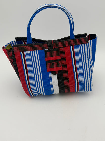 Berry Medium  handwoven tote bag by SCRUBIES in Blue,White,Red with Stripes design and 0 accent pattern