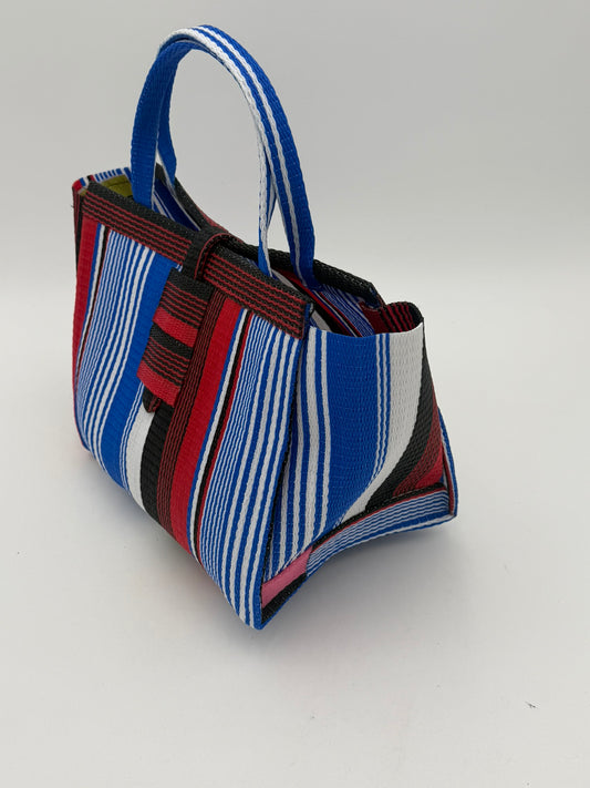 Berry Medium  handwoven tote bag by SCRUBIES in Blue,White,Red with Stripes design and 0 accent pattern