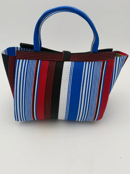 Berry Medium  handwoven tote bag by SCRUBIES in Blue,White,Red with Stripes design and 0 accent pattern