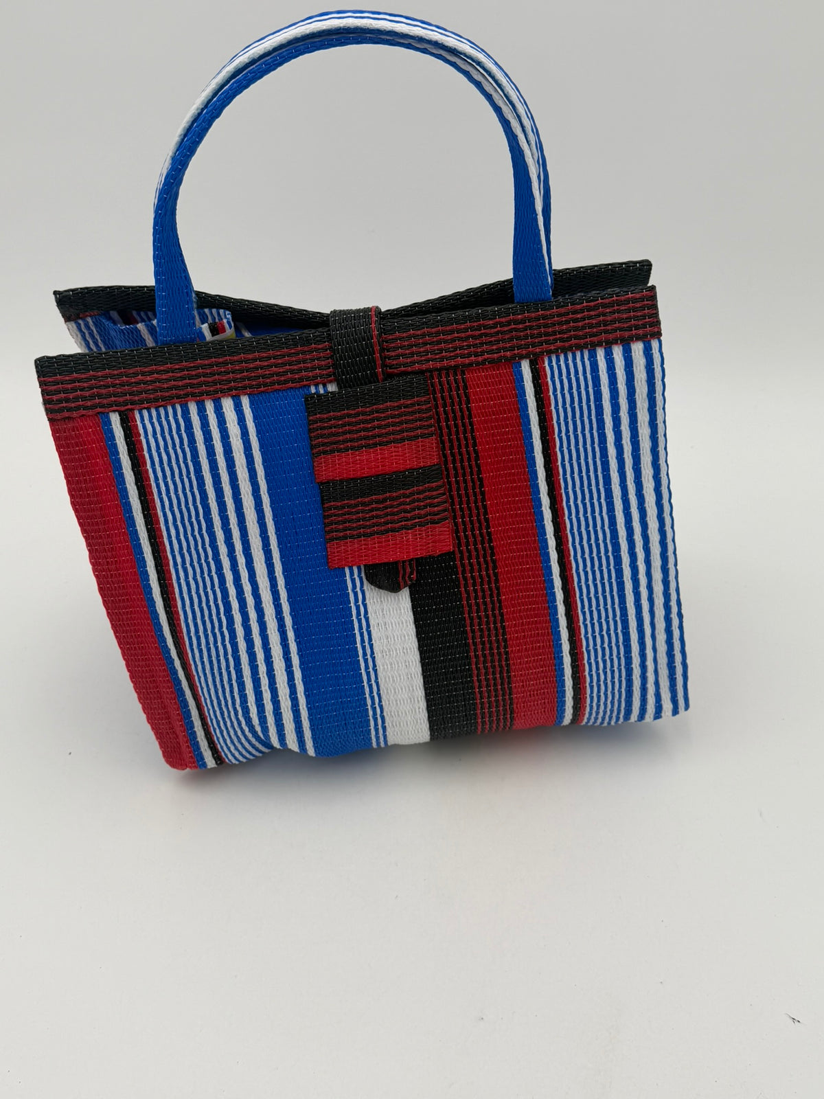 Berry Medium  handwoven tote bag by SCRUBIES in Blue,White,Red with Stripes design and 0 accent pattern