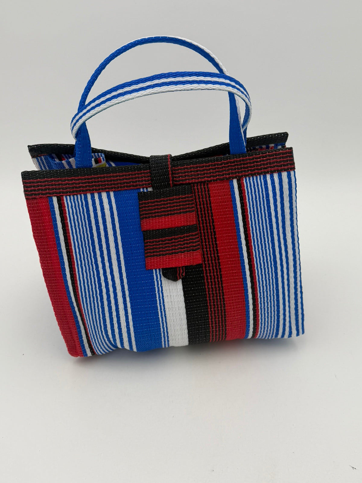 Berry Medium  handwoven tote bag by SCRUBIES in Blue,White,Red with Stripes design and 0 accent pattern