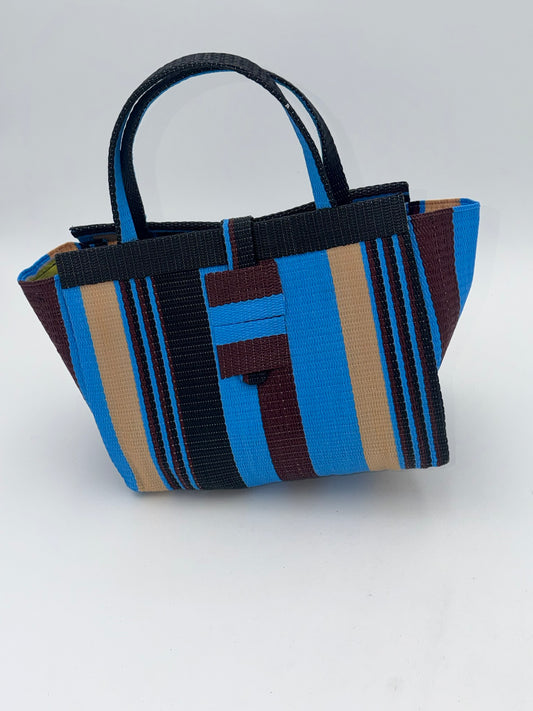 Berry Medium  handwoven tote bag by SCRUBIES in Balck,Blue,Beige,Wine with Stripes design and 0 accent pattern