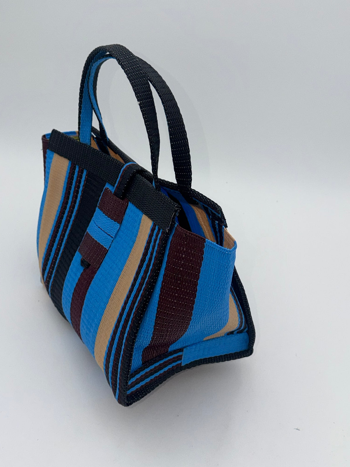 Berry Medium  handwoven tote bag by SCRUBIES in Balck,Blue,Beige,Wine with Stripes design and 0 accent pattern
