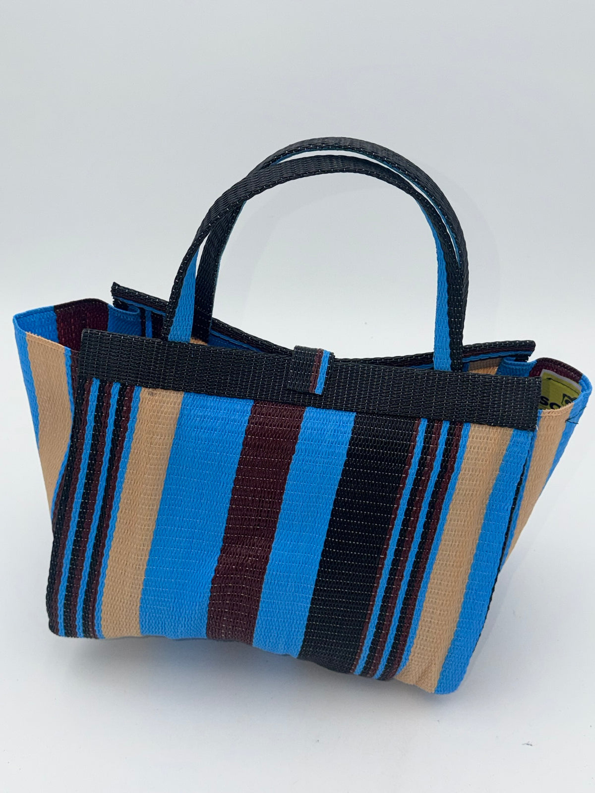 Berry Medium  handwoven tote bag by SCRUBIES in Balck,Blue,Beige,Wine with Stripes design and 0 accent pattern