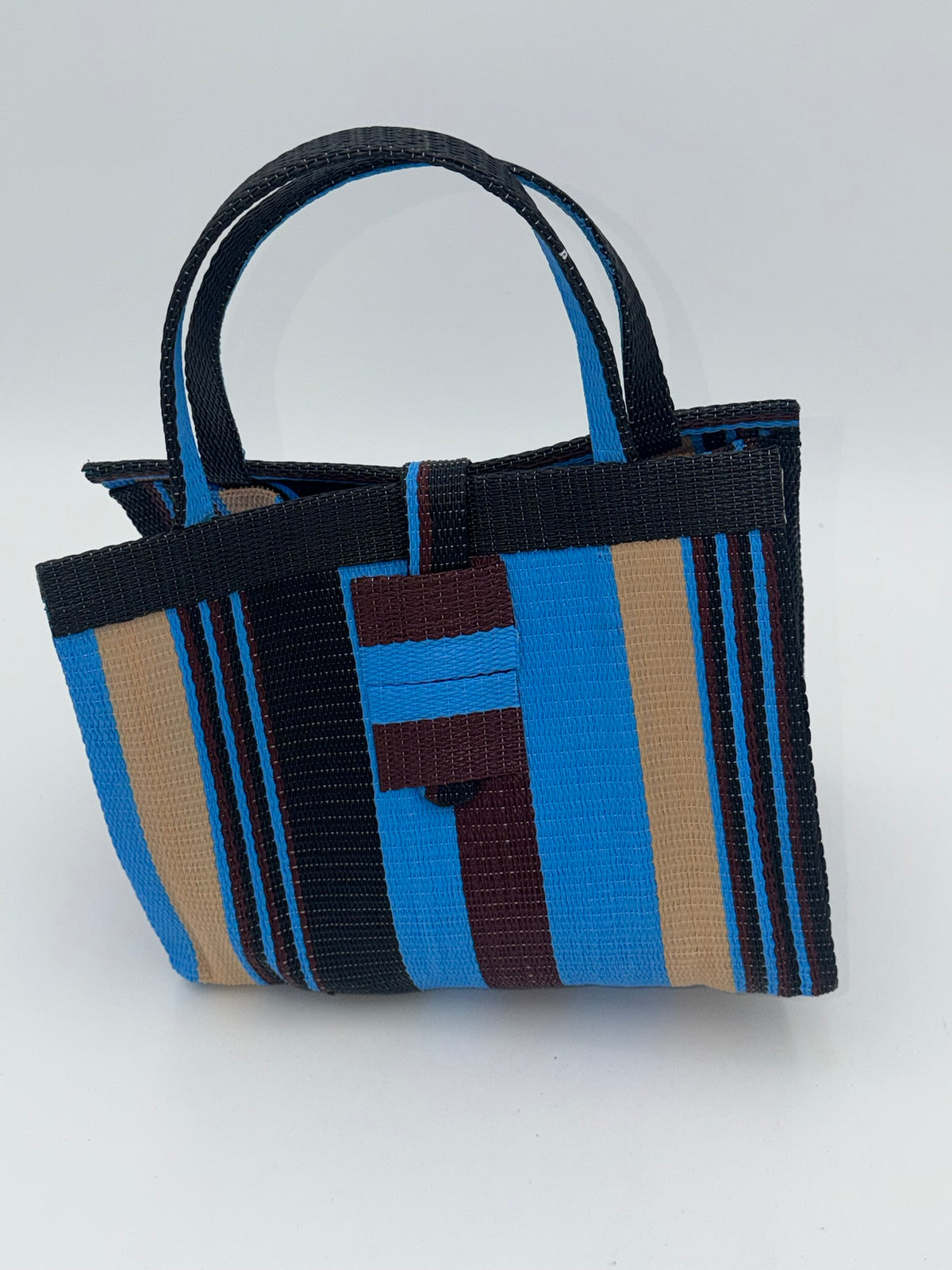 Berry Medium  handwoven tote bag by SCRUBIES in Balck,Blue,Beige,Wine with Stripes design and 0 accent pattern