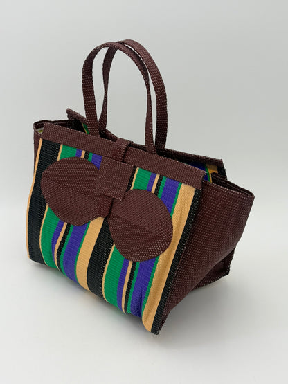 Lavender Medium  handwoven tote bag by SCRUBIES in Brown,Black,Green,Purple,Beige with Stripes design and Bow accent pattern