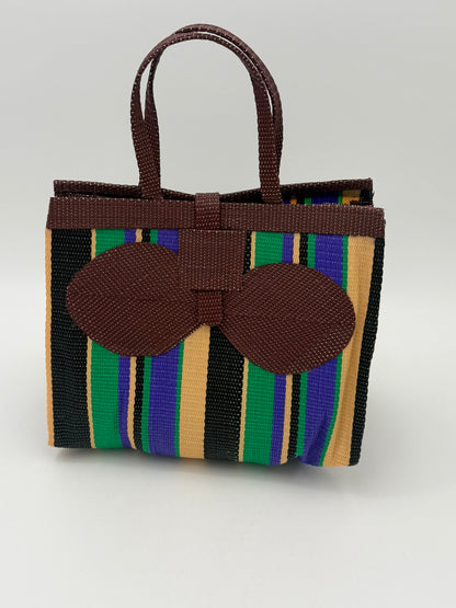 Lavender Medium  handwoven tote bag by SCRUBIES in Brown,Black,Green,Purple,Beige with Stripes design and Bow accent pattern
