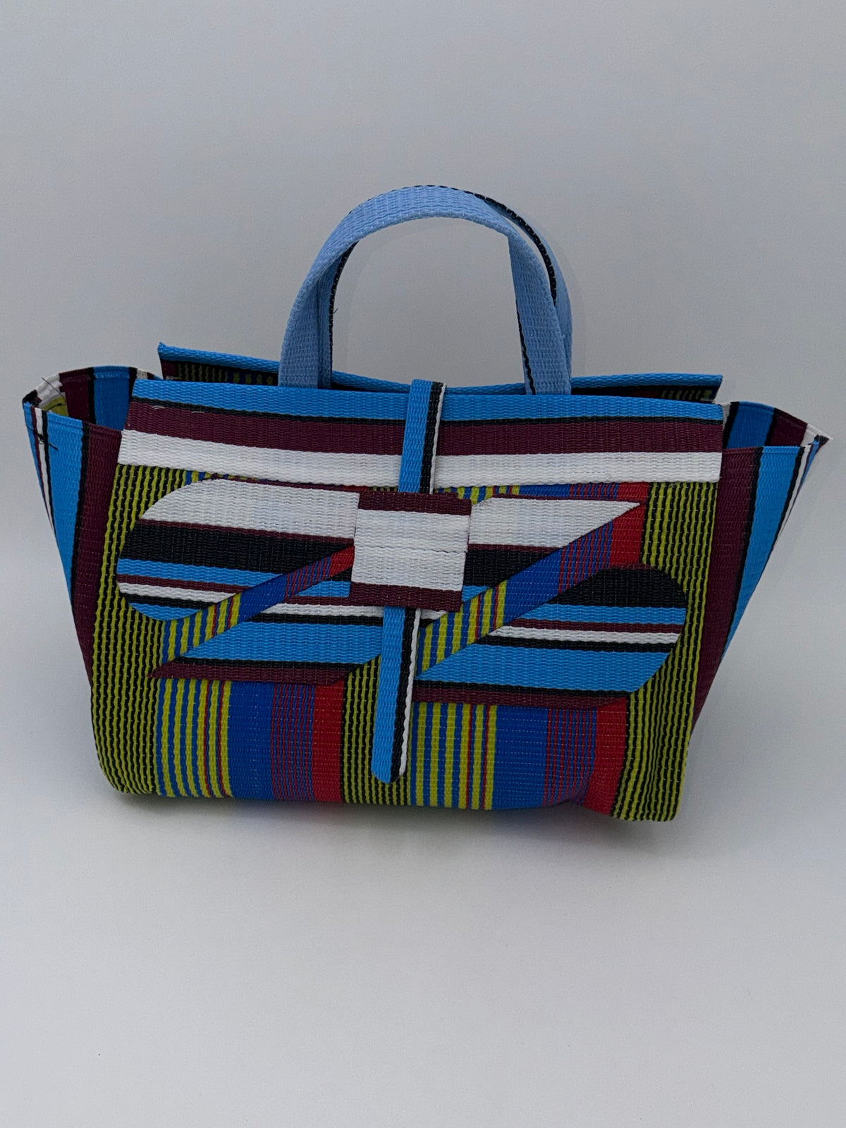 Africana Large handwoven tote bag by SCRUBIES in Blue,Wine,Yellow,Blue,Red with Stripes design and Abstract accent pattern