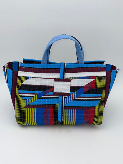 Africana Large handwoven tote bag by SCRUBIES in Blue,Wine,Yellow,Blue,Red with Stripes design and Abstract accent pattern