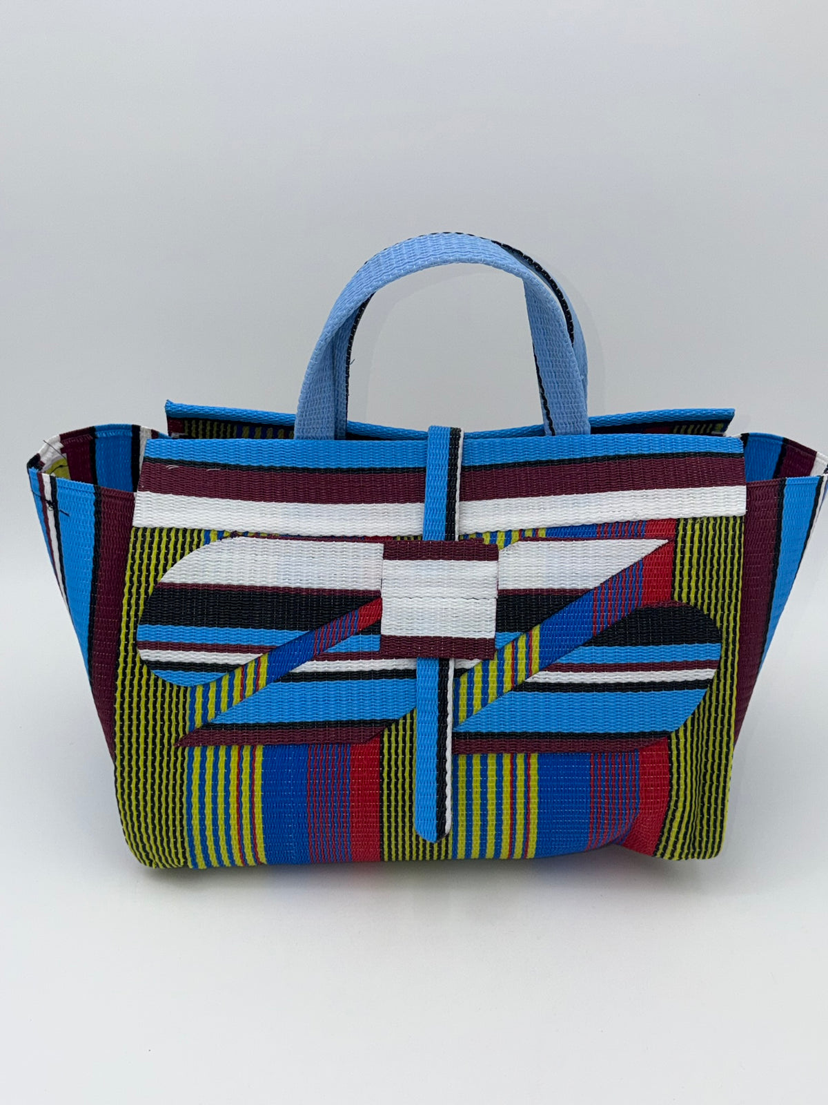 Africana Large handwoven tote bag by SCRUBIES in Blue,Wine,Yellow,Blue,Red with Stripes design and Abstract accent pattern