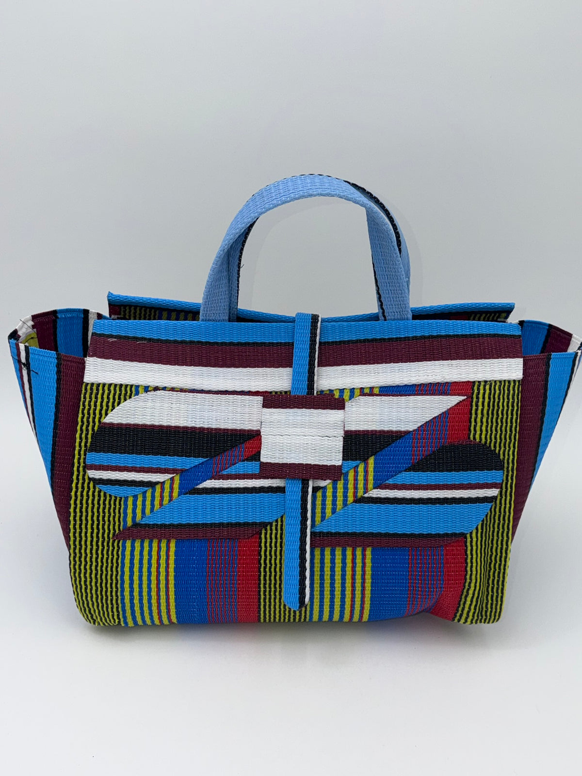 Africana Large handwoven tote bag by SCRUBIES in Blue,Wine,Yellow,Blue,Red with Stripes design and Abstract accent pattern