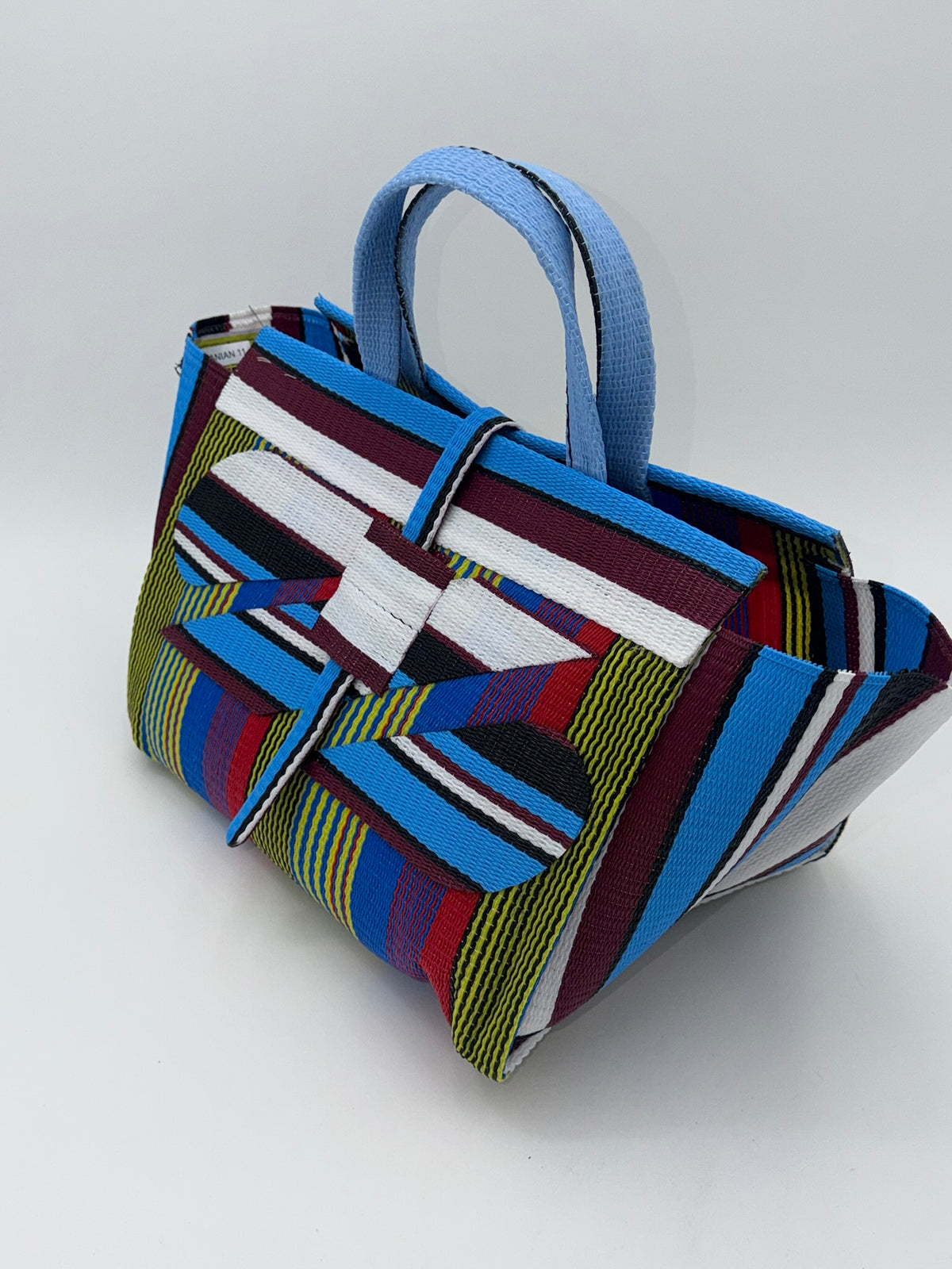 Africana Large handwoven tote bag by SCRUBIES in Blue,Wine,Yellow,Blue,Red with Stripes design and Abstract accent pattern