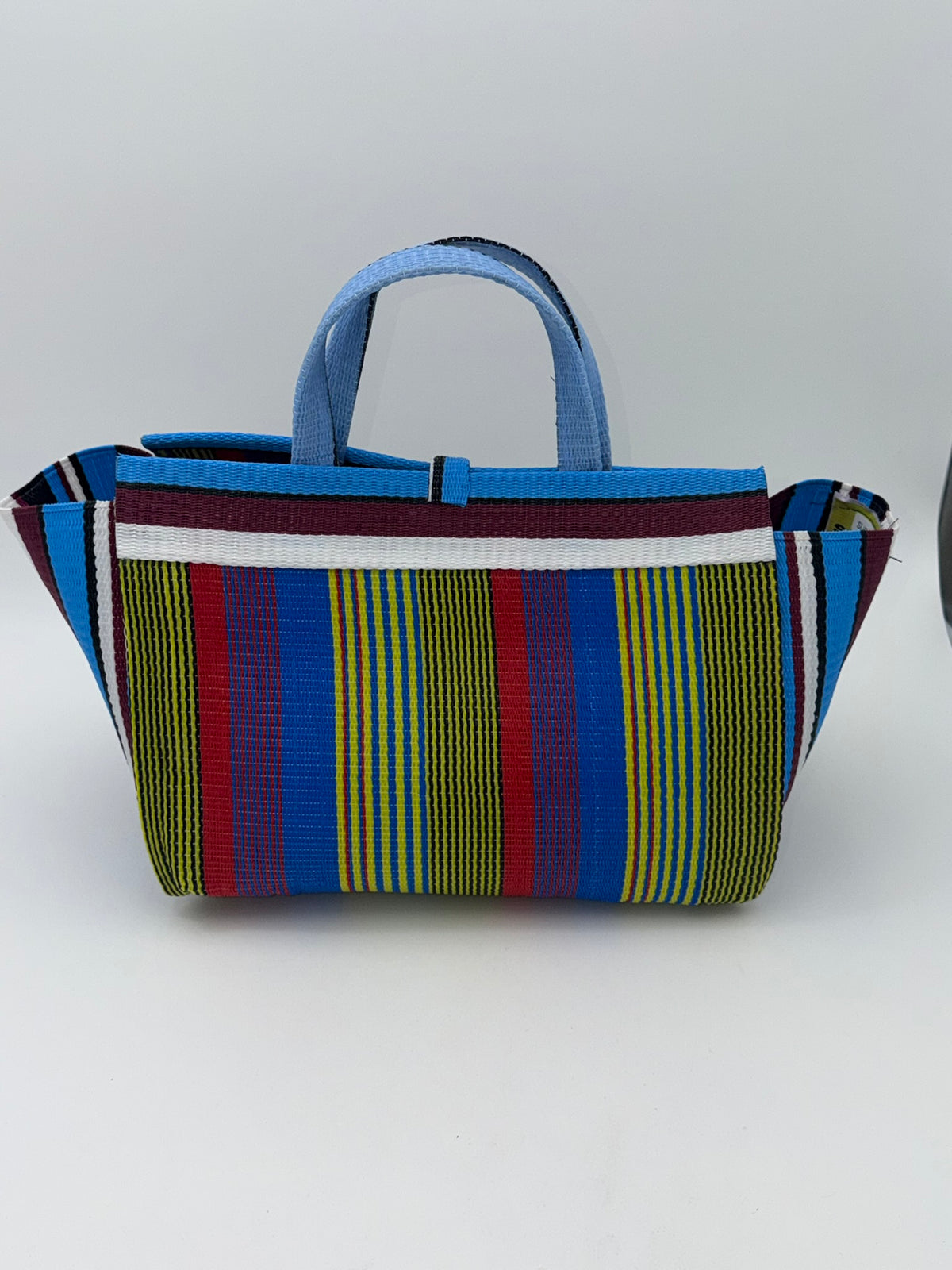 Africana Large handwoven tote bag by SCRUBIES in Blue,Wine,Yellow,Blue,Red with Stripes design and Abstract accent pattern