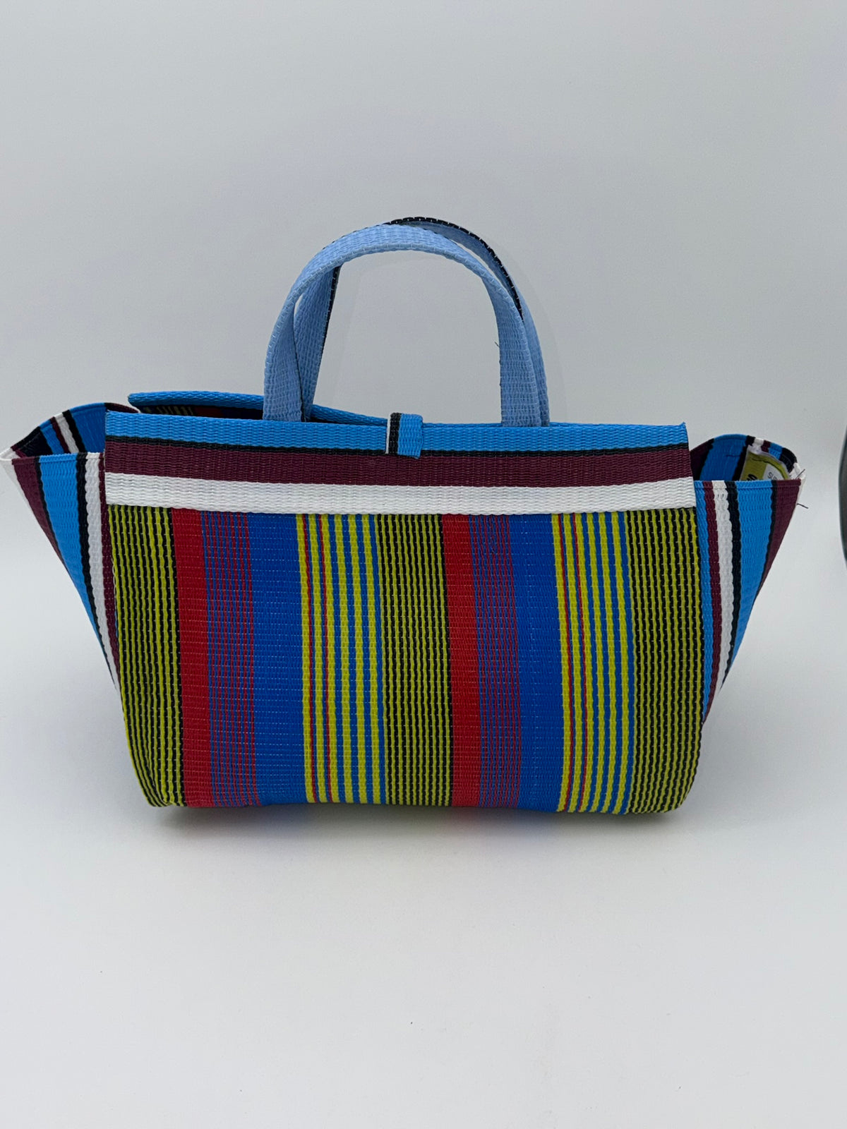 Africana Large handwoven tote bag by SCRUBIES in Blue,Wine,Yellow,Blue,Red with Stripes design and Abstract accent pattern
