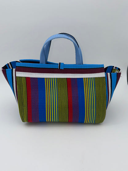 Africana Large handwoven tote bag by SCRUBIES in Blue,Wine,Yellow,Blue,Red with Stripes design and Abstract accent pattern