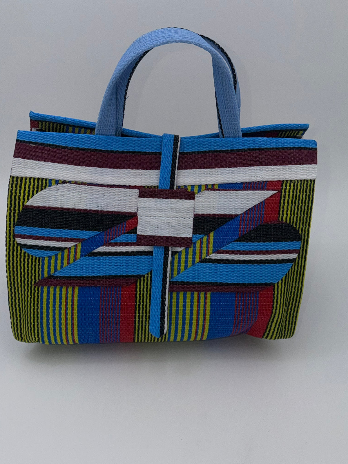 Africana Large handwoven tote bag by SCRUBIES in Blue,Wine,Yellow,Blue,Red with Stripes design and Abstract accent pattern