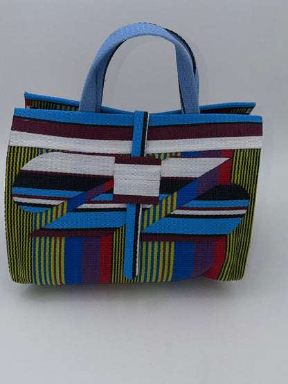Africana Large handwoven tote bag by SCRUBIES in Blue,Wine,Yellow,Blue,Red with Stripes design and Abstract accent pattern