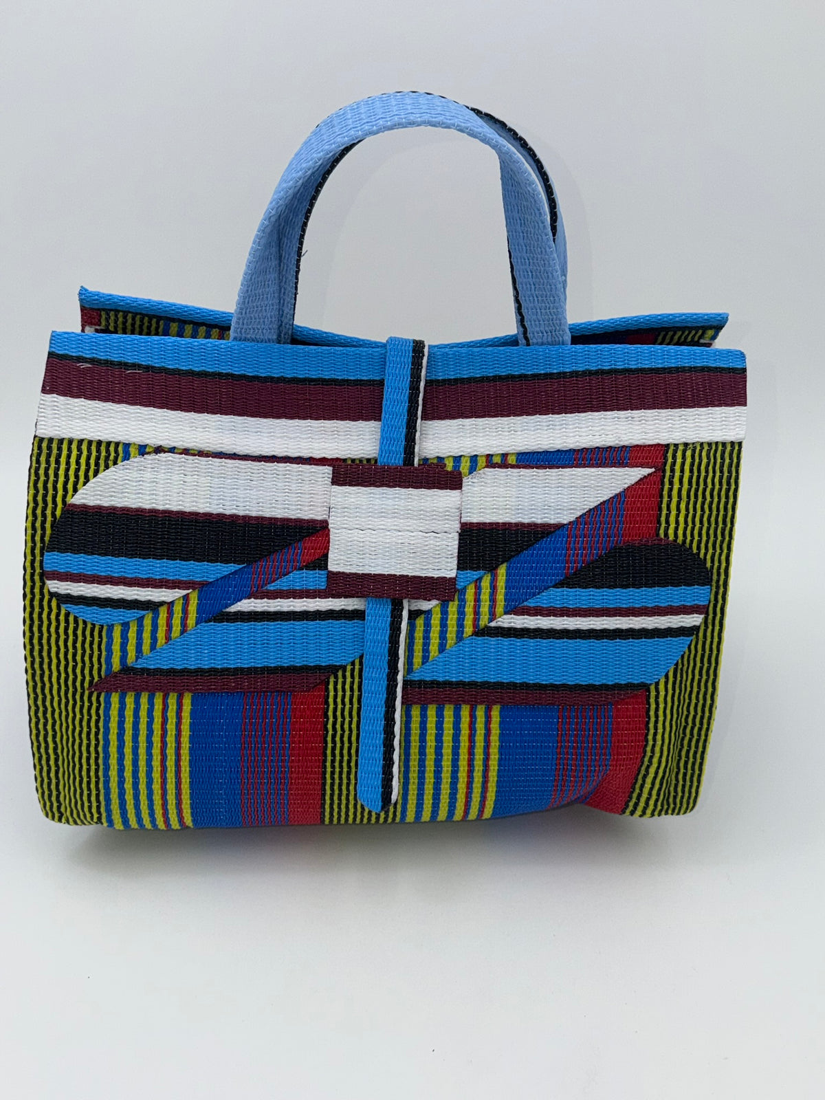 Africana Large handwoven tote bag by SCRUBIES in Blue,Wine,Yellow,Blue,Red with Stripes design and Abstract accent pattern