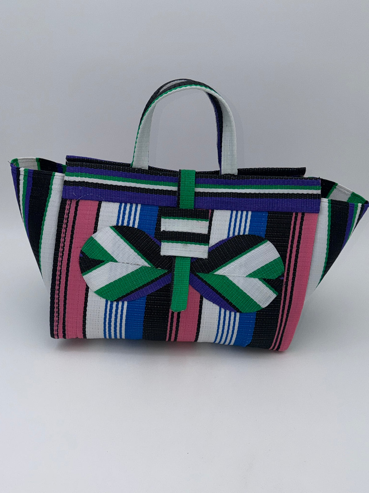 Africana Large handwoven tote bag by SCRUBIES in Blue,Wine,Yellow,Blue,Red with Stripes design and Abstract accent pattern