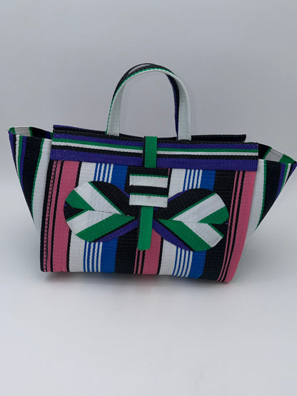 Africana Large handwoven tote bag by SCRUBIES in Blue,Wine,Yellow,Blue,Red with Stripes design and Abstract accent pattern