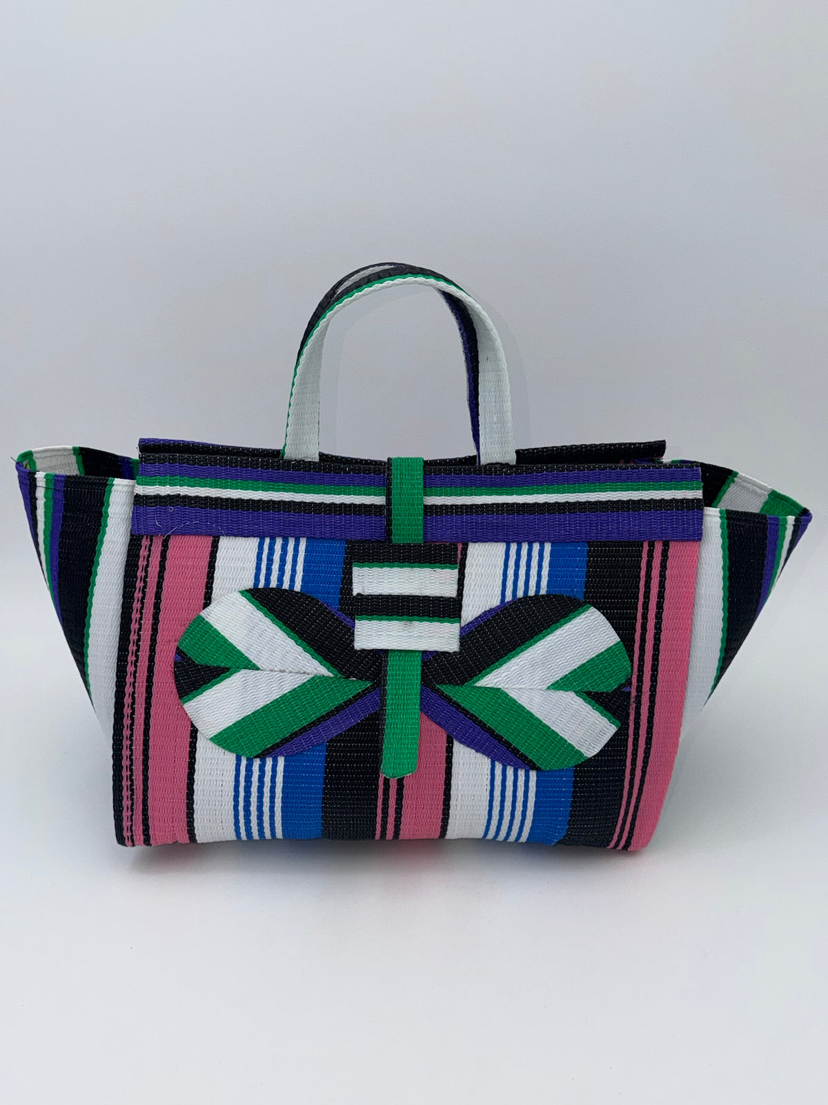 Africana Large handwoven tote bag by SCRUBIES in Blue,Wine,Yellow,Blue,Red with Stripes design and Abstract accent pattern