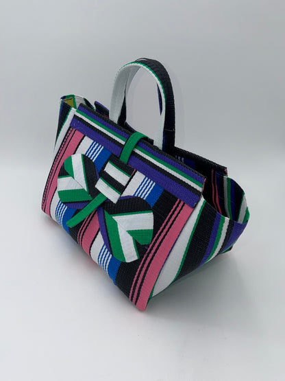 Africana Large handwoven tote bag by SCRUBIES in Blue,Wine,Yellow,Blue,Red with Stripes design and Abstract accent pattern