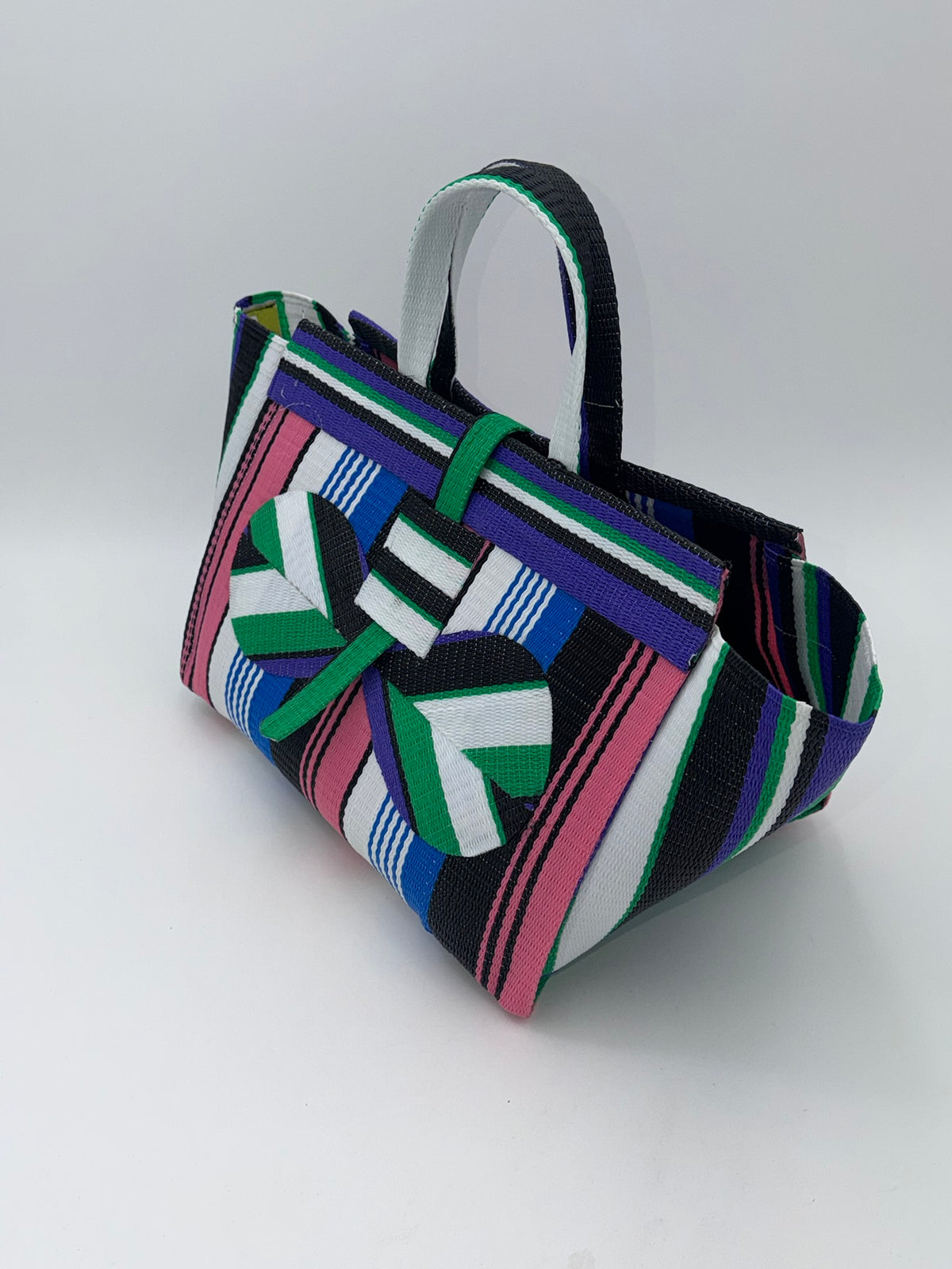 Africana Large handwoven tote bag by SCRUBIES in Blue,Wine,Yellow,Blue,Red with Stripes design and Abstract accent pattern